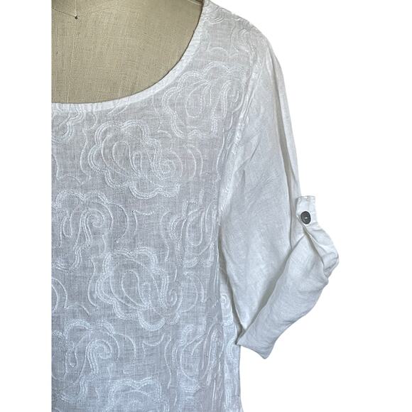 Lungo L'arno Italy Linen Embroidered White Top - Picture 2 of 9